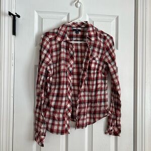 Red and White Plaid Button-Up Shirt